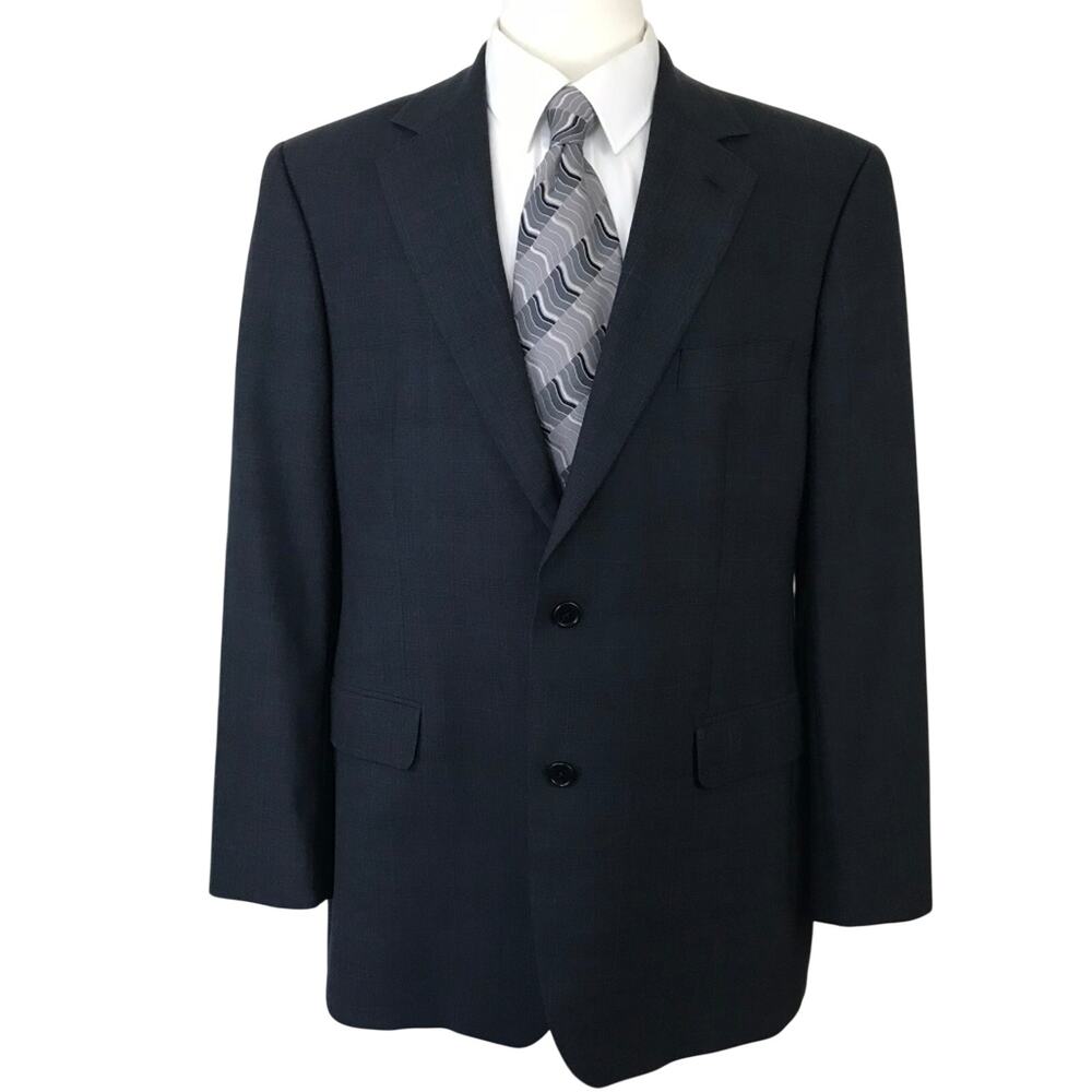 Brooks Brothers Suit Jacket Stretch 43R Two-Button Blue Subtle Plaid